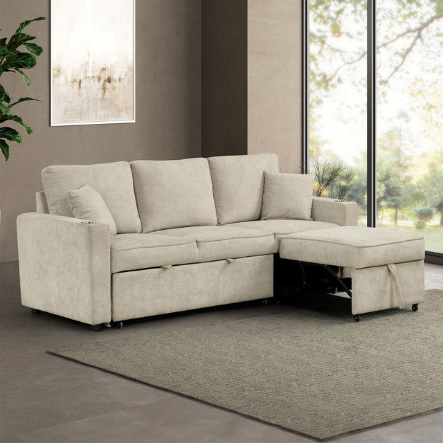 Kendal Contemporary Convertible Sleeper Sectional Sofa – Beige