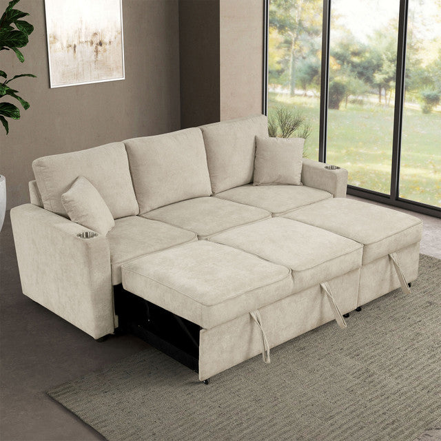 Kendal Contemporary Convertible Sleeper Sectional Sofa – Beige