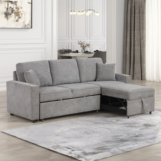 Kendal Contemporary Convertible Sleeper Sectional Sofa – Gray