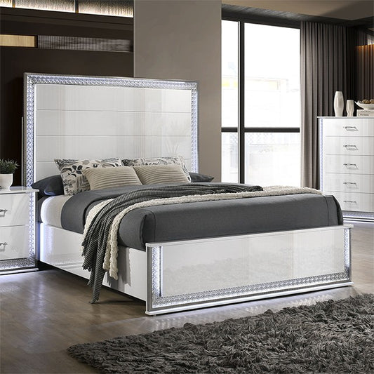 Hazeline Queen Size Metal Bed - White
