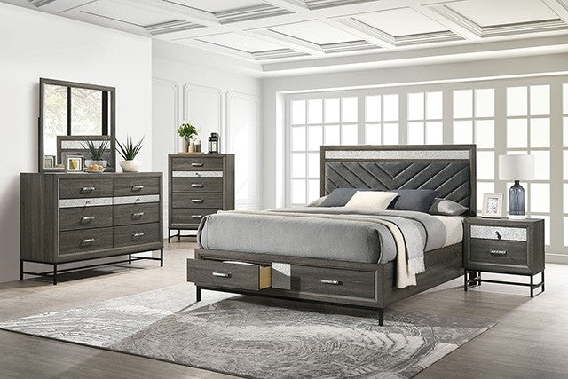 Voleta Upholstered 4-Piece King Bedroom Set - Gray