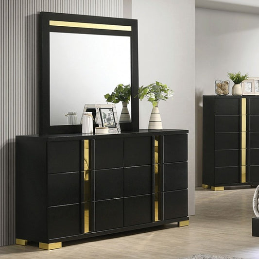Lillestrom Contemporary 6-Drawer Dresser with Gold Accents – Black