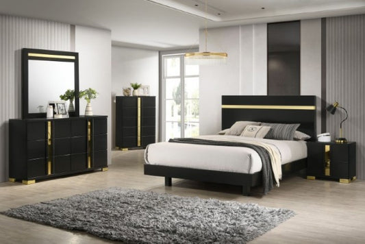 Lillestrom Contemporary 5-Drawer Chest with Gold Accents – Black