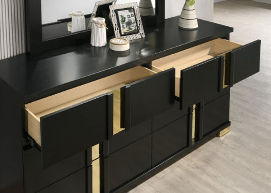 Lillestrom Contemporary 6-Drawer Dresser with Gold Accents – Black