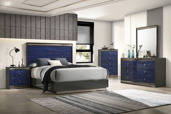 Hartlepool 4-Piece King Bedroom Set - Ash Gray/Indigo Blue