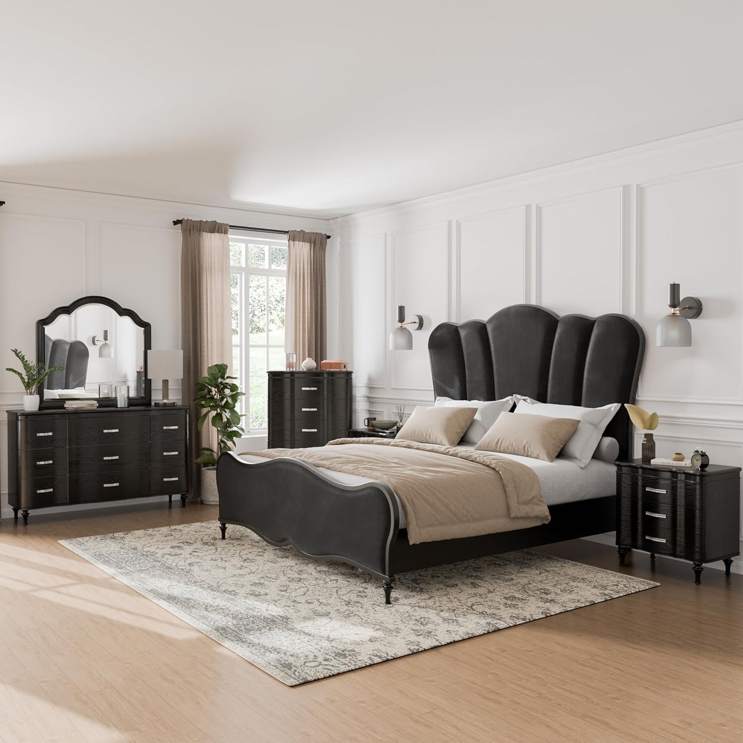 Melodi Parc Queen Glam Bedroom Set w/ Turned Feet - Black