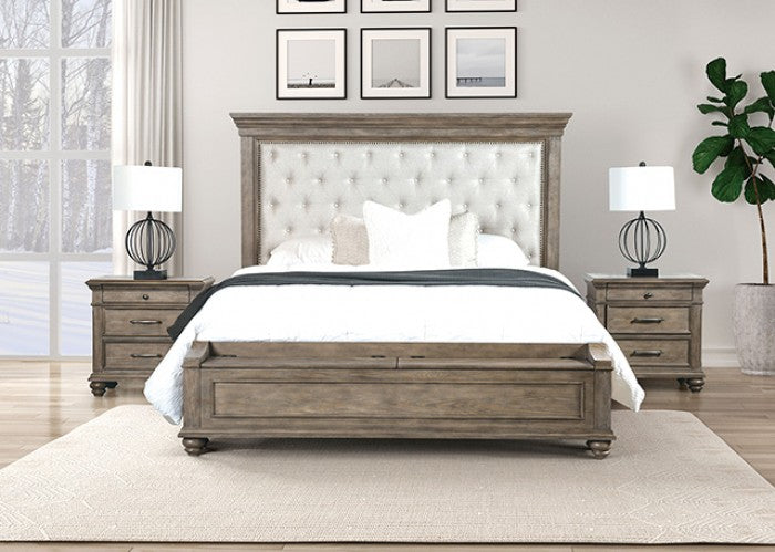 Philomath Upholstered 4-Piece King Bedroom Set - Aged Oak