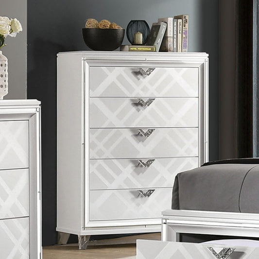 Emmeline 5-Drawer Glam Chest with Acrylic Feet - White
