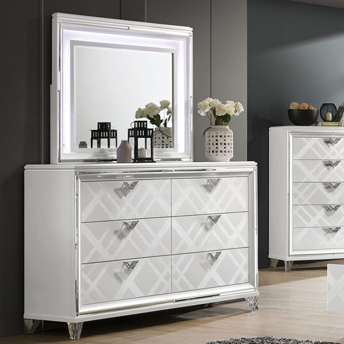 Emmeline 6-Drawer Glam Dresser with Acrylic Feet - White