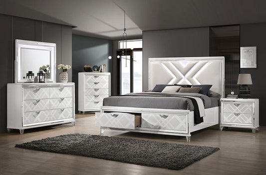 Emmeline 4-Piece Art Deco Style King Storage Bedroom Set - White
