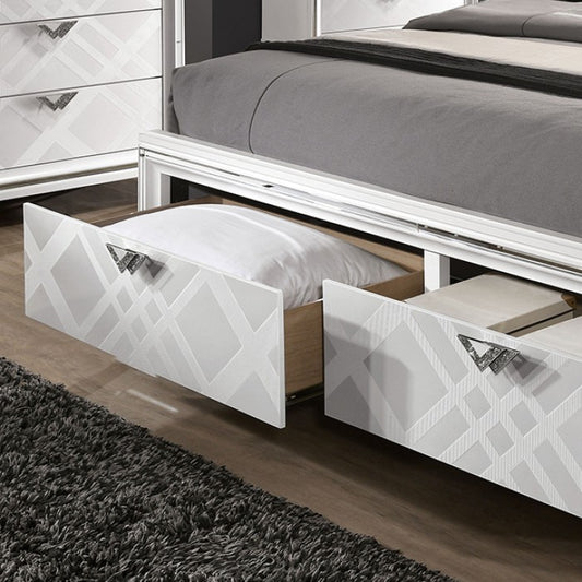 Emmeline 4-Piece Art Deco Style King Storage Bedroom Set - White