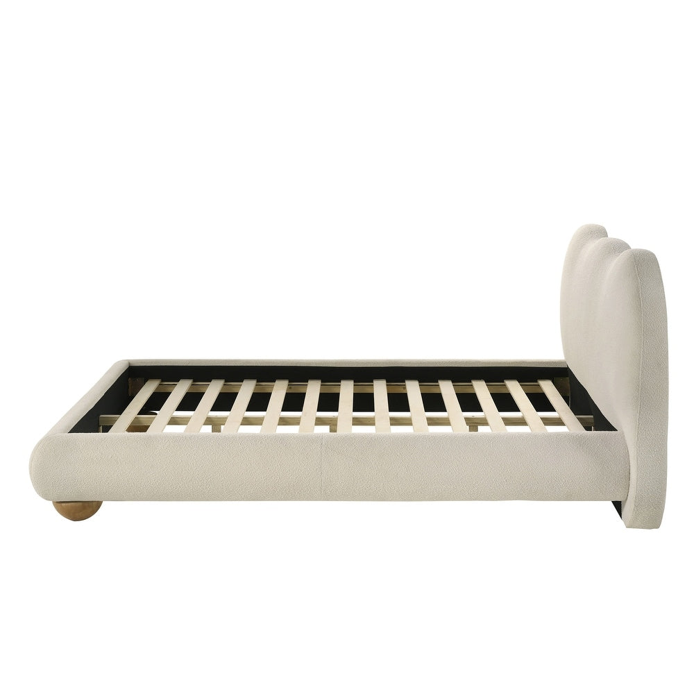 Finamore Camel-Back King Platform Bed in White Boucle & Oak