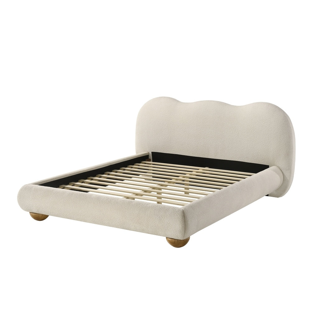 Finamore Camel-Back King Platform Bed in White Boucle & Oak