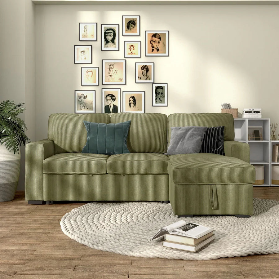 Yves Contemporary Corduroy Sleeper Sectional - 4 Colors