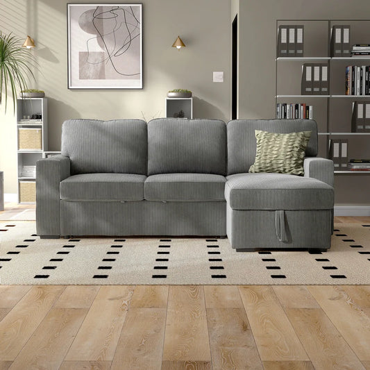 Yves Contemporary Corduroy Sleeper Sectional - 4 Colors