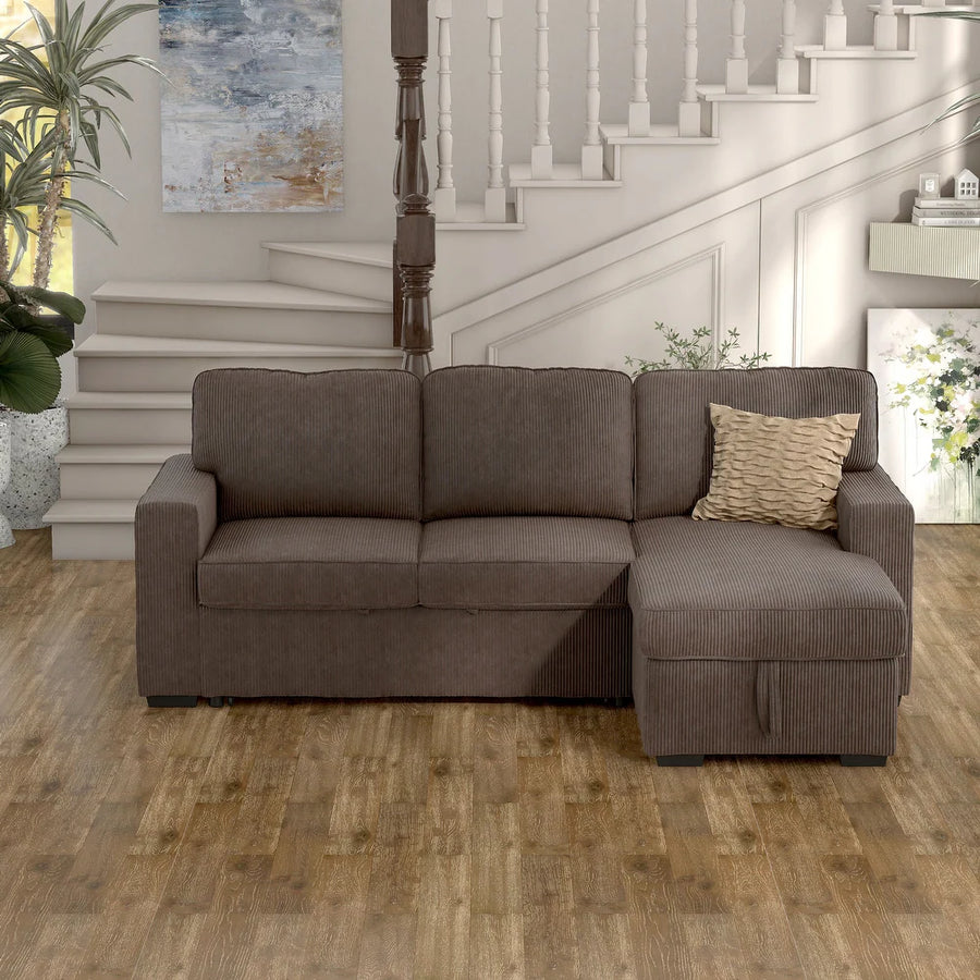 Yves Contemporary Corduroy Sleeper Sectional - 4 Colors