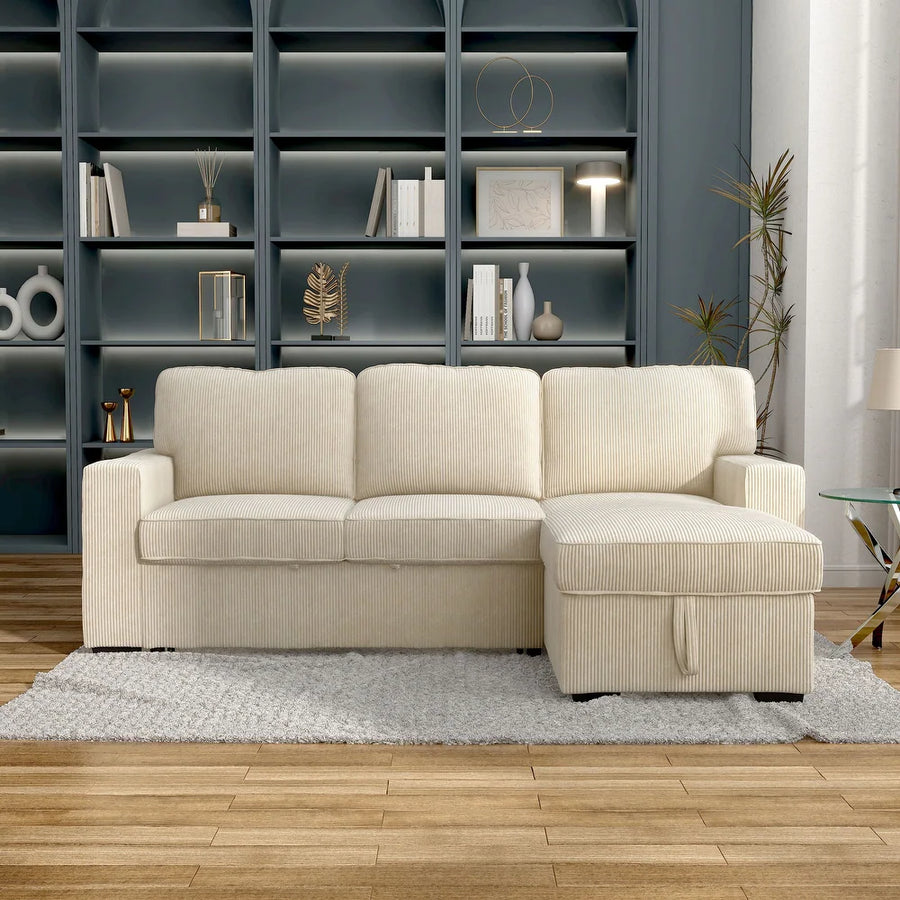 Yves Contemporary Corduroy Sleeper Sectional - 4 Colors