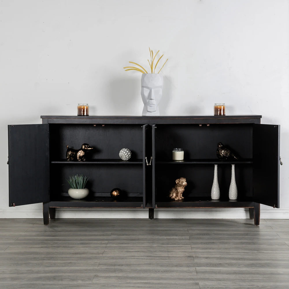 Viggo Modern Farmhouse 4-Door Cabinet in Weathered Black