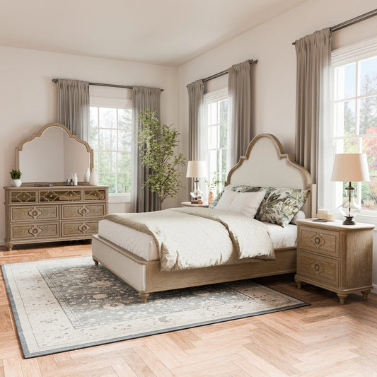Lyris Transitional Sold Wood Bedroom Collection with Mirrored Panels