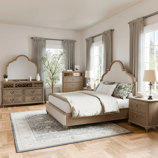 Lyris Transitional Sold Wood Bedroom Collection with Mirrored Panels
