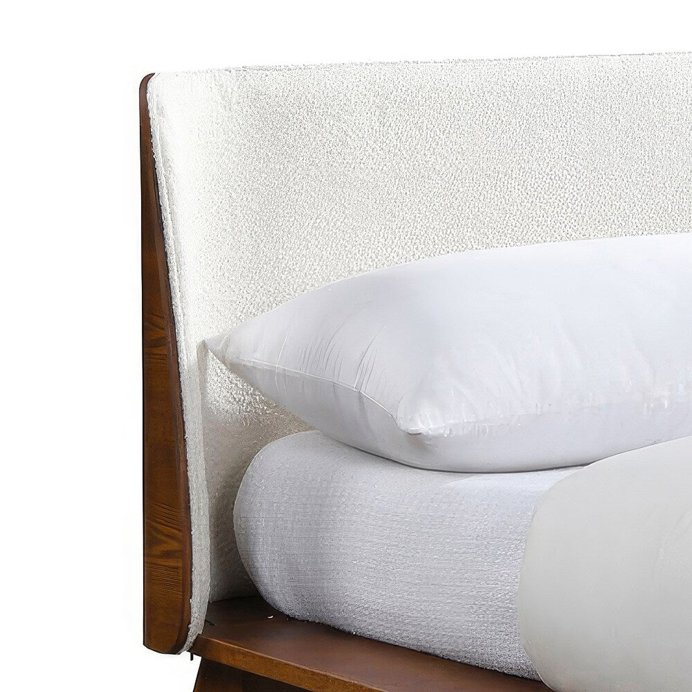 Lenzburg Bed - Mid-Century Modern Full Bed, Walnut/Beige Bouclé