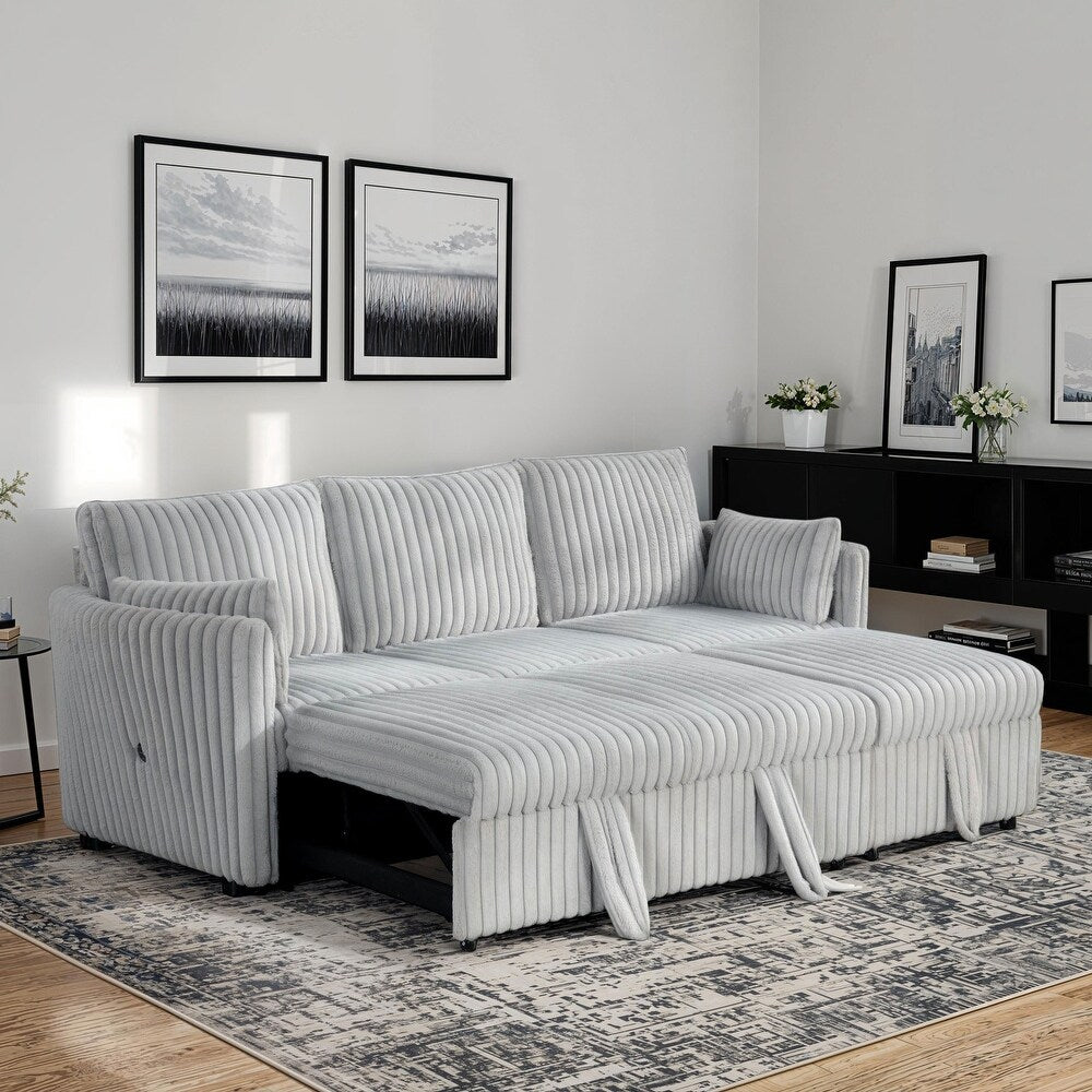 Denholme Faux Fur U-Sectional Sofa Bed with Charging Ports – Multiple Colors