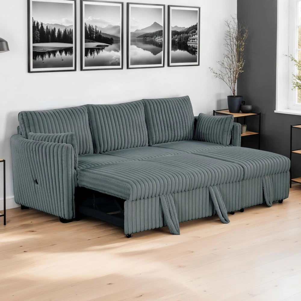 Denholme Faux Fur U-Sectional Sofa Bed with Charging Ports – Multiple Colors