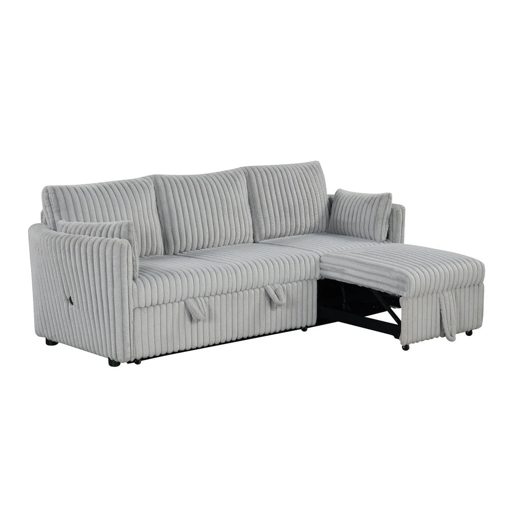 Denholme Faux Fur U-Sectional Sofa Bed with Charging Ports – Multiple Colors