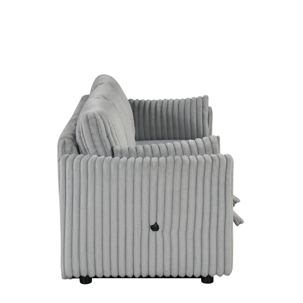 Denholme Faux Fur U-Sectional Sofa Bed with Charging Ports – Multiple Colors