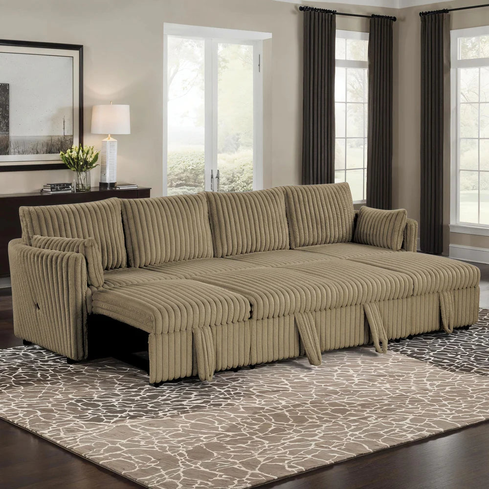 Denholme Faux Fur U-Sectional Sofa Bed with Charging Ports – Multiple Colors