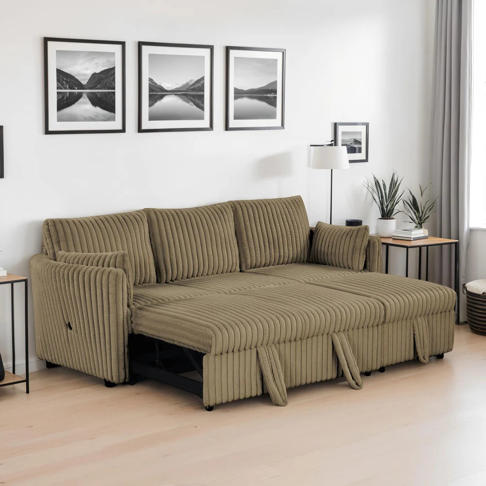 Denholme Faux Fur U-Sectional Sofa Bed with Charging Ports – Multiple Colors