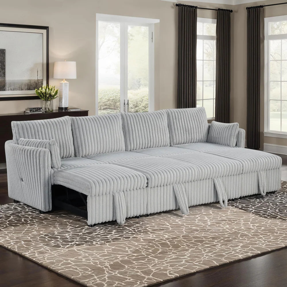 Denholme Faux Fur U-Sectional Sofa Bed with Charging Ports – Multiple Colors