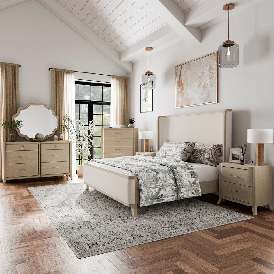 Candra II Transitional Natural Finish Solid Wood 4-Piece Bedroom Set