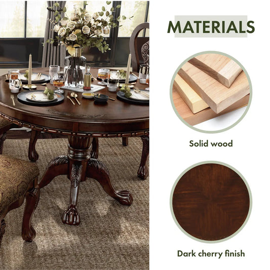 Elana Traditional 48" Round Pedestal Dining Table - Brown Cherry