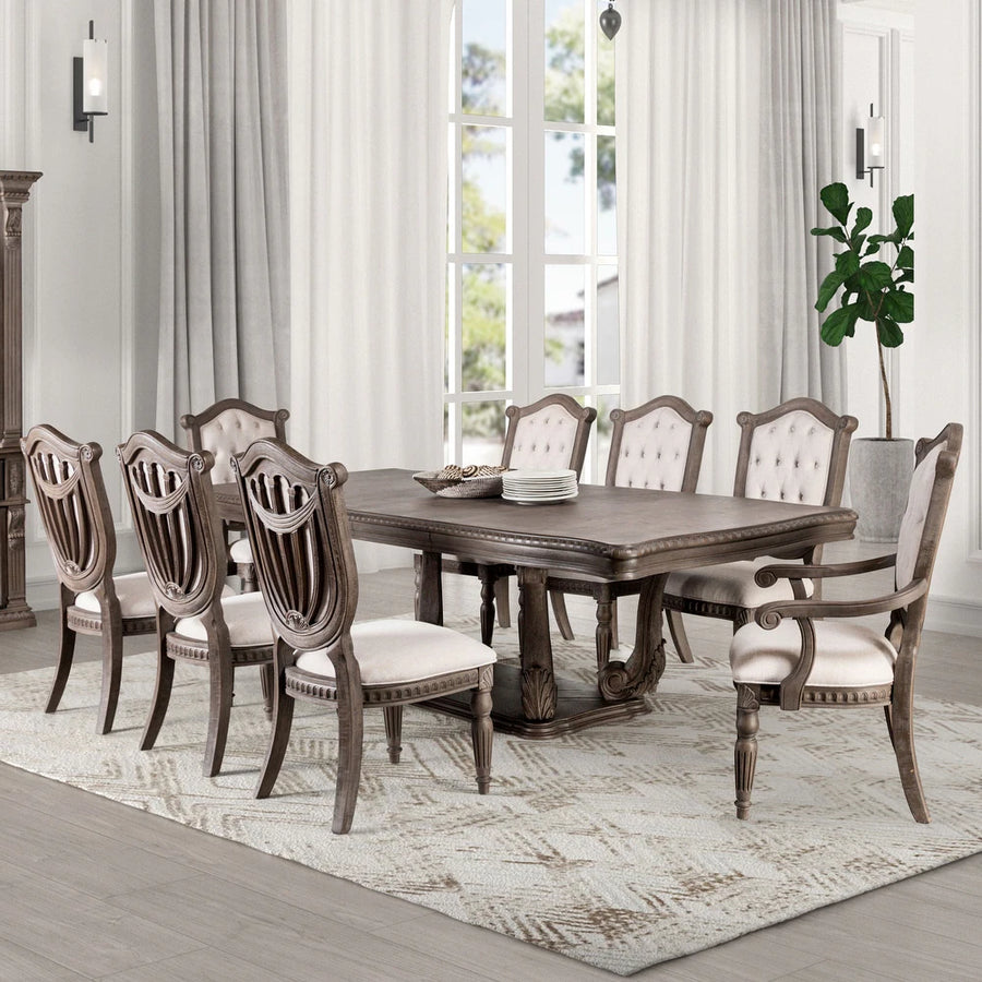 Seven Oaks Rustic 9-Piece Dining Set in Weathered Oak