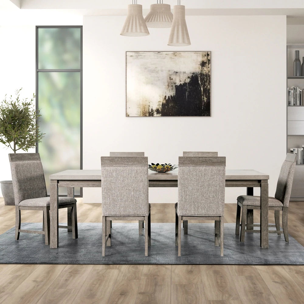 Gristalt Transitional 7-Piece Dining Set with Extension Leaf, Stone Gray