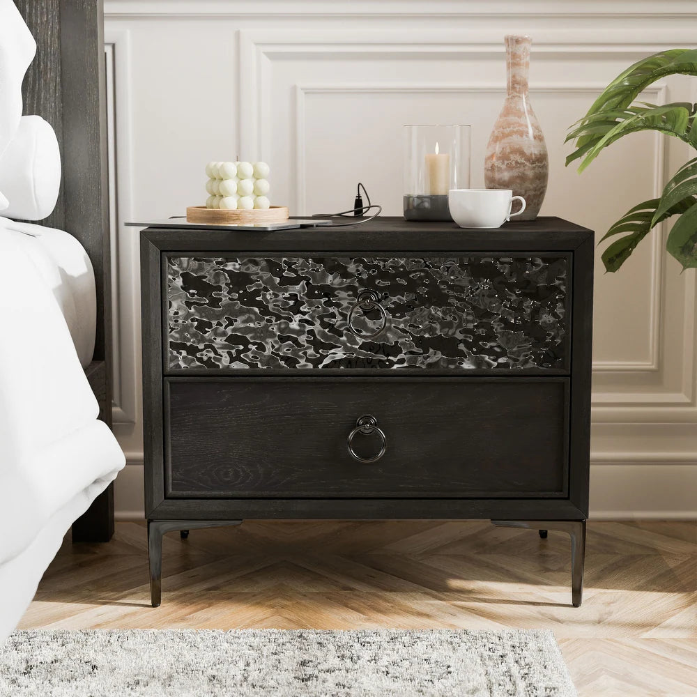 Bashford Modern 2-Drawer Nightstand with Dented Steel Door
