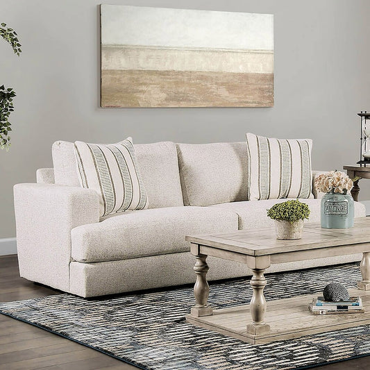 Flintshire Transitional Beige Chenille Track Arm Living Room Set