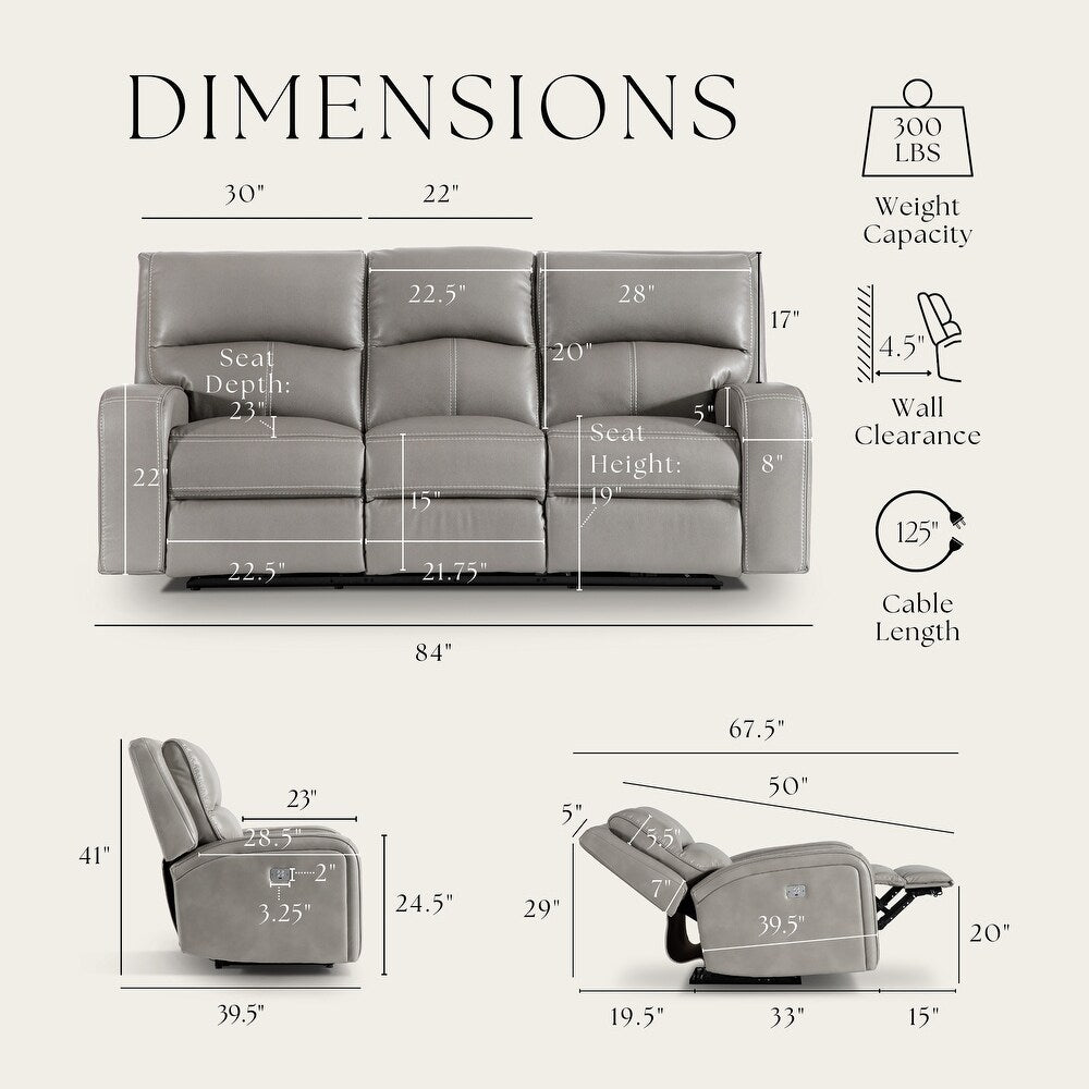 Vasilios Transitional Power Sofa & Loveseat Set - Taupe