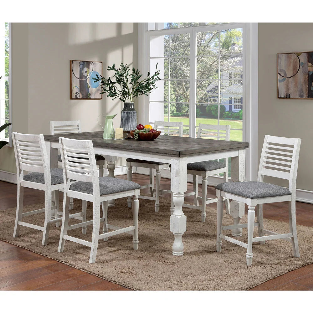 Calabria Rustic Farmhouse Counter Height Dining Set - Antique White & Gray