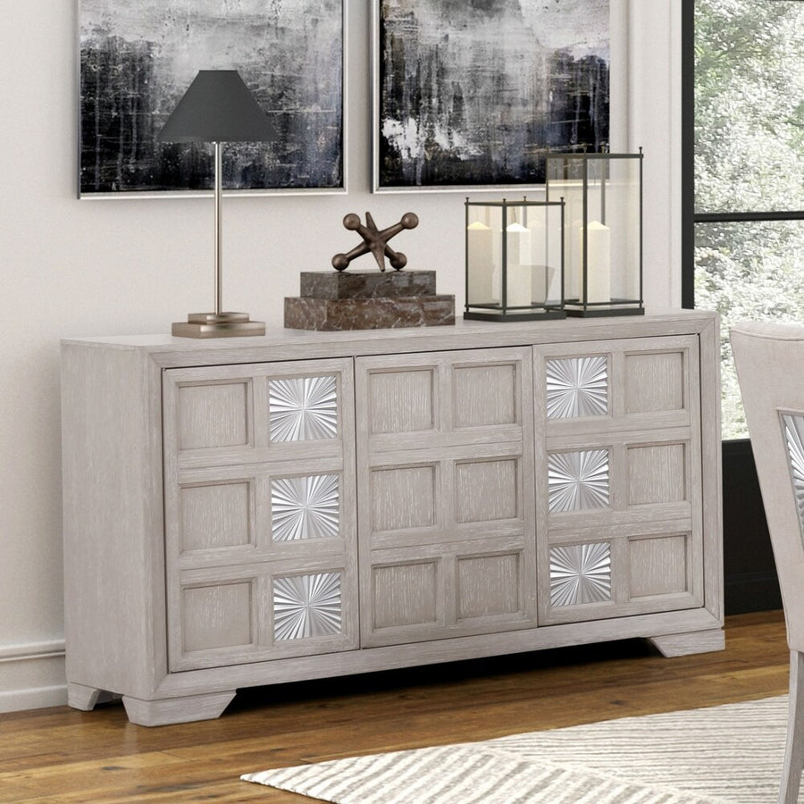 Argenthart Transitional Sunburst Pattern Dining Server, Light Gray