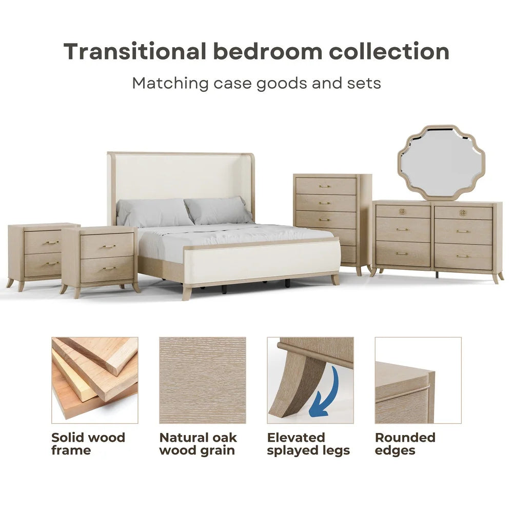 Candra II Transitional Natural Finish Solid Wood 4-Piece Bedroom Set