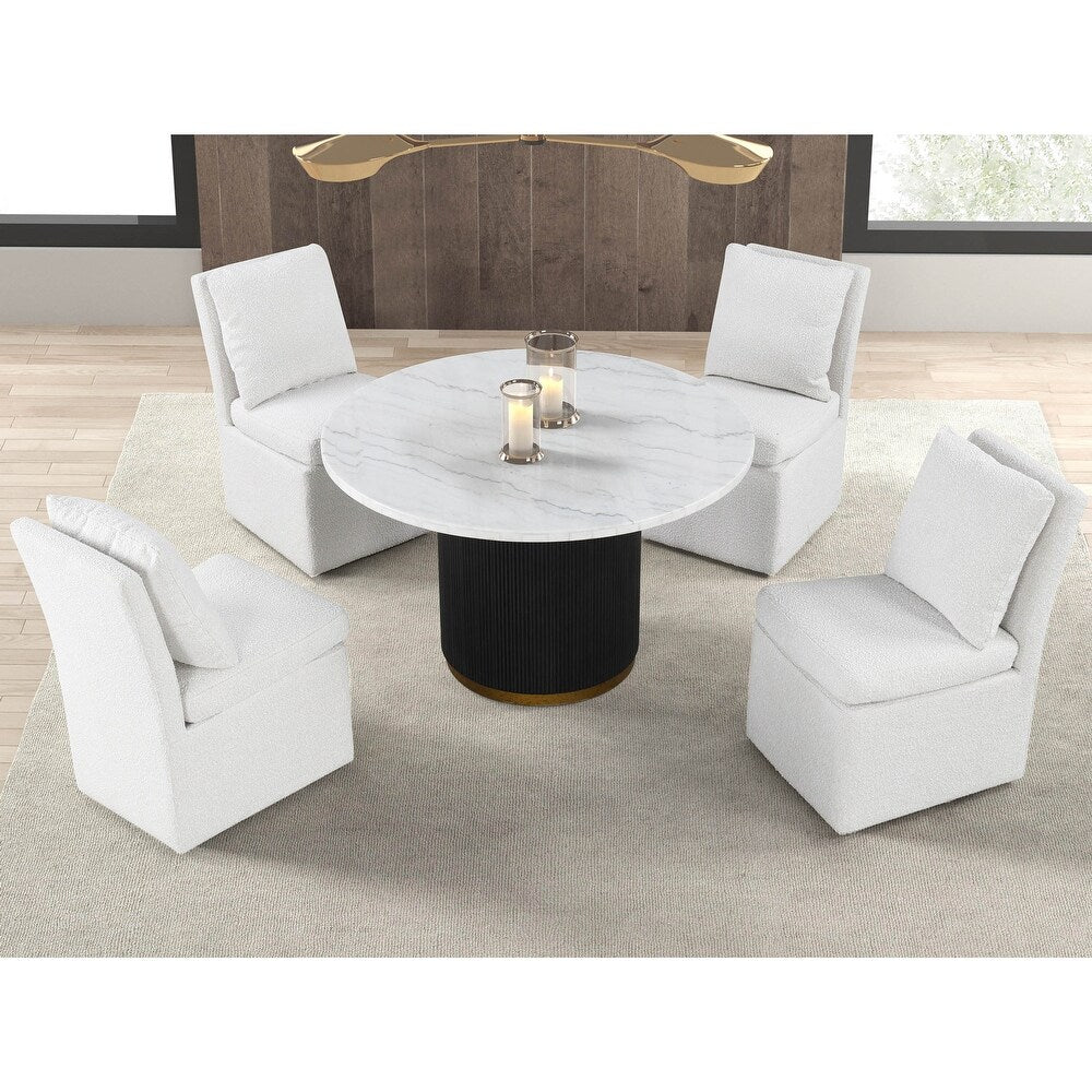 Varde Contemporary 5Piece Marble Top Dining Set with Boucle Chairs
