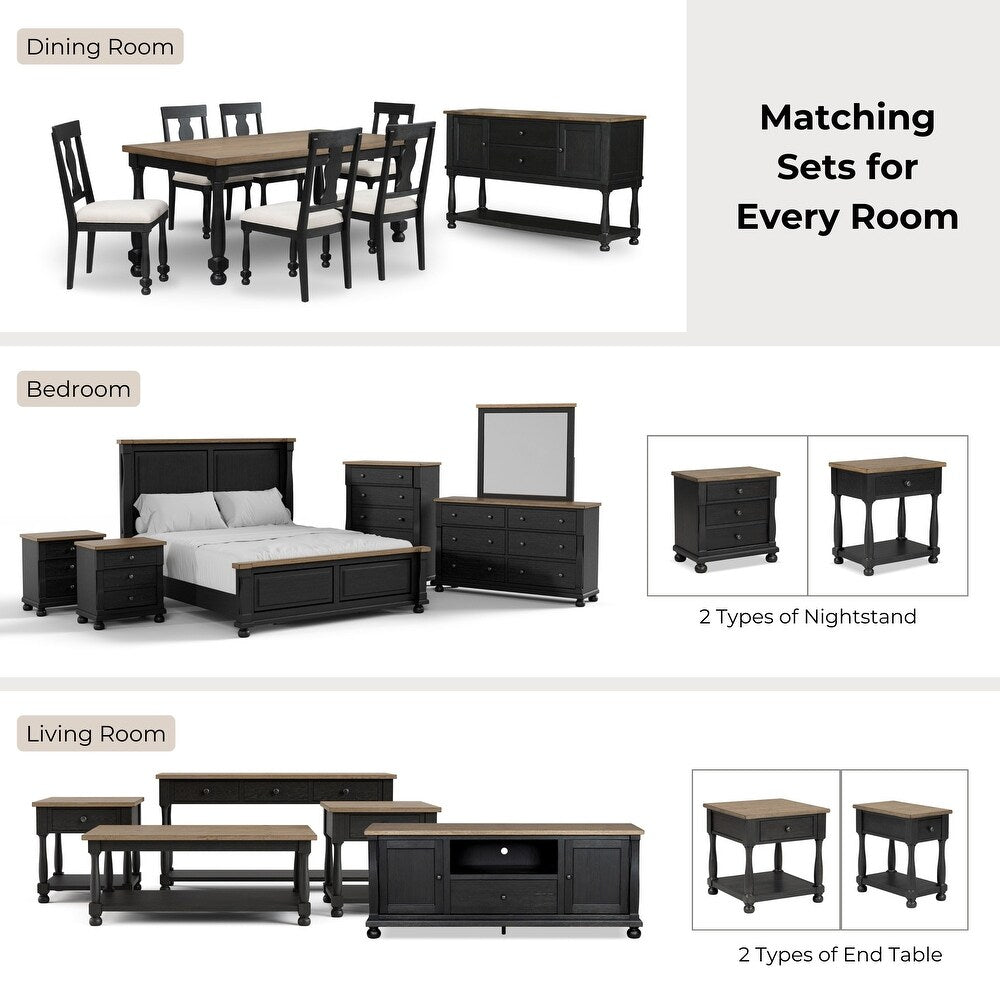 Neu Mills Modern Farmhouse Solid Wood King Bed, Black