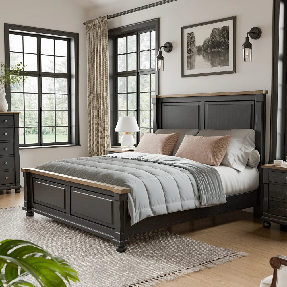 Neu Mills Modern Farmhouse Solid Wood King Bed, Black