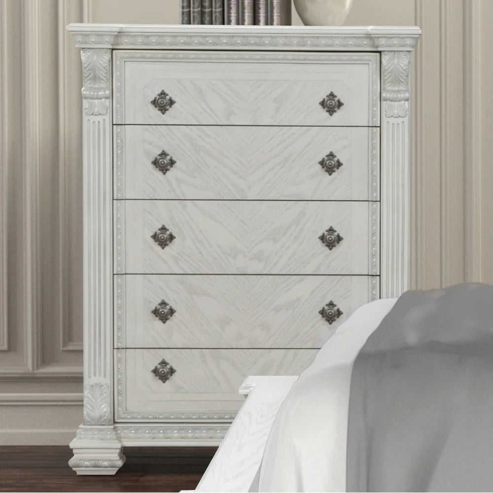 Promenade Traditional 5-Drawer Chest, Wire Brushed White