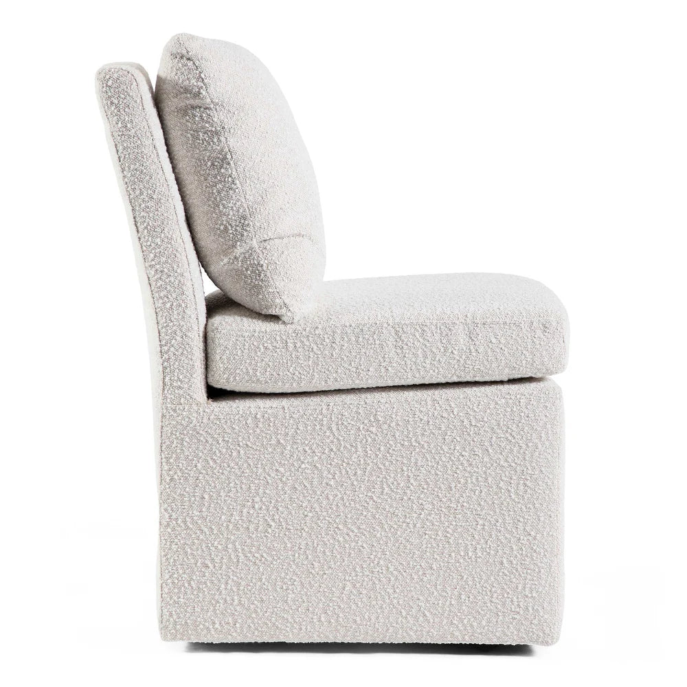 Broager Contemporary Boucle Side Chair with Caster Wheels