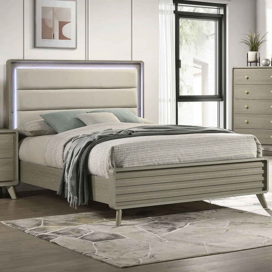 Rainier Modern Gray Bedroom Collection with LED Headboard