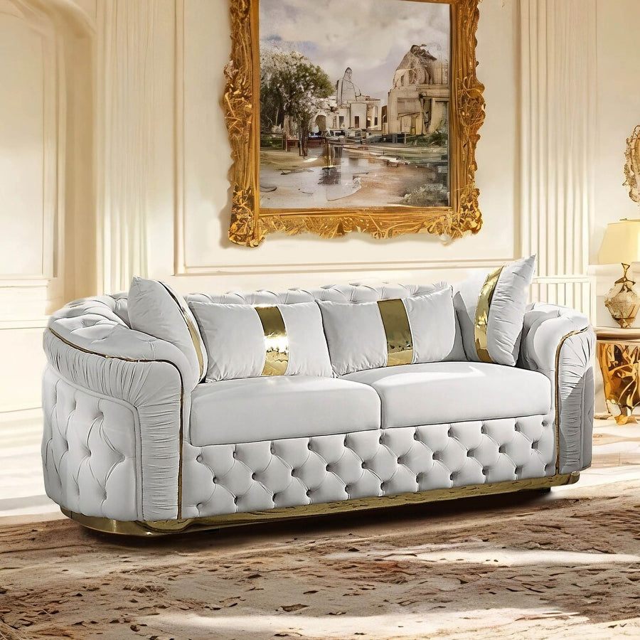Adelpha Beige & Gold Glam Living Room Collection