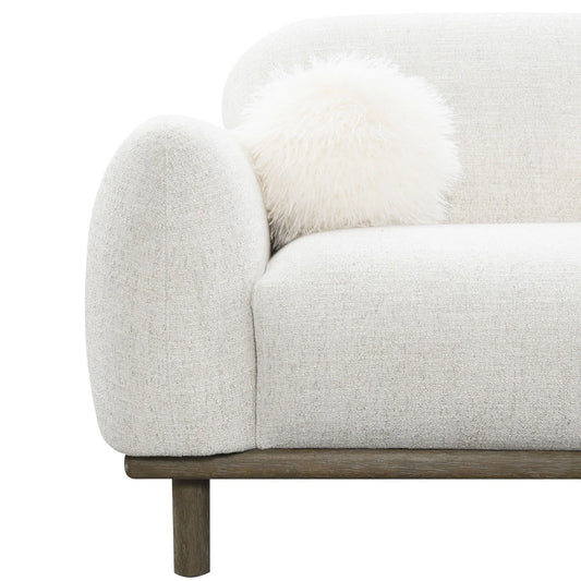 Mellone Mid-Century Modern Oat Chenille Sofa with Driftwood Base & Faux Fur Pillows – Furniture of America